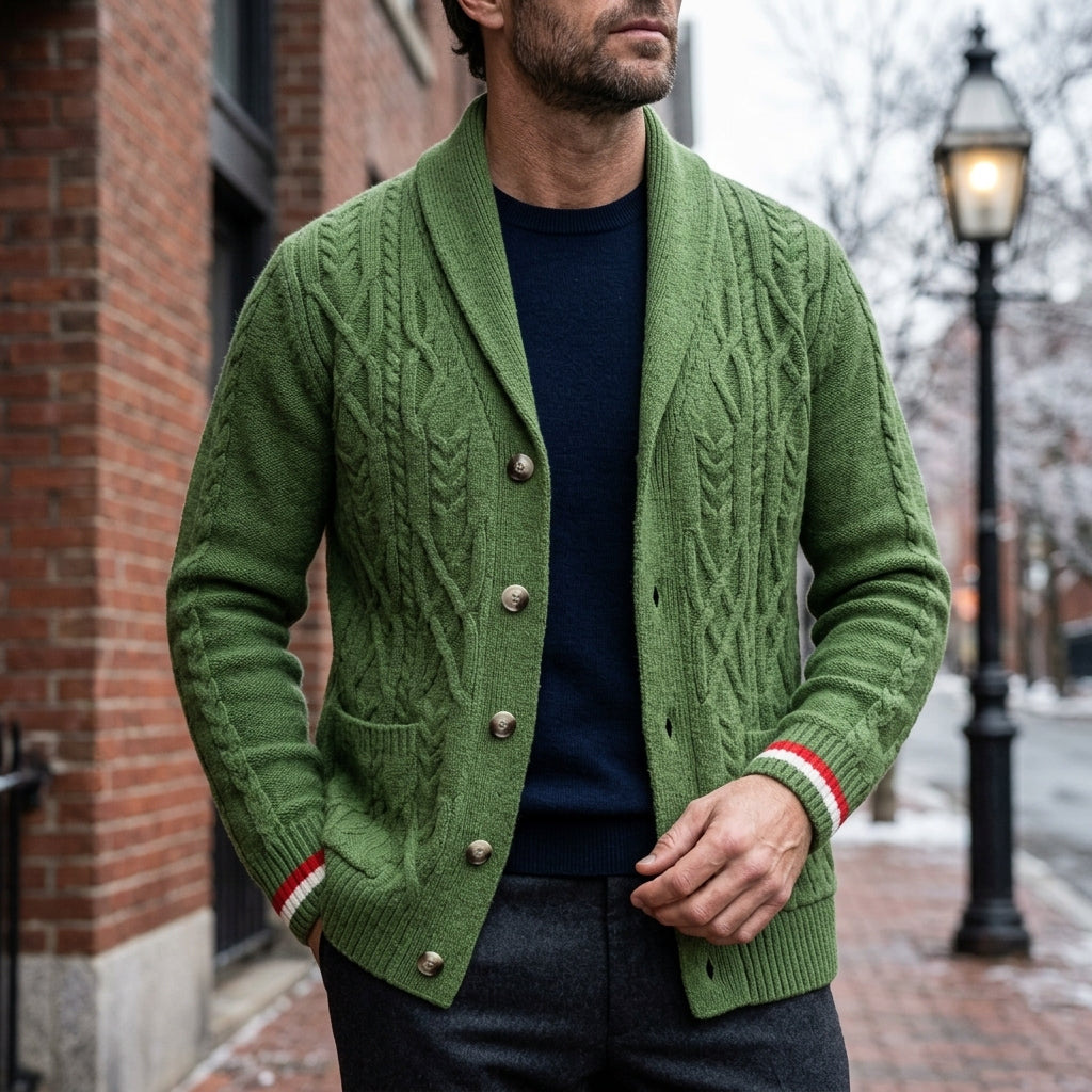 Harrison Men's Cotton Cable Knit Shawl Cardigan