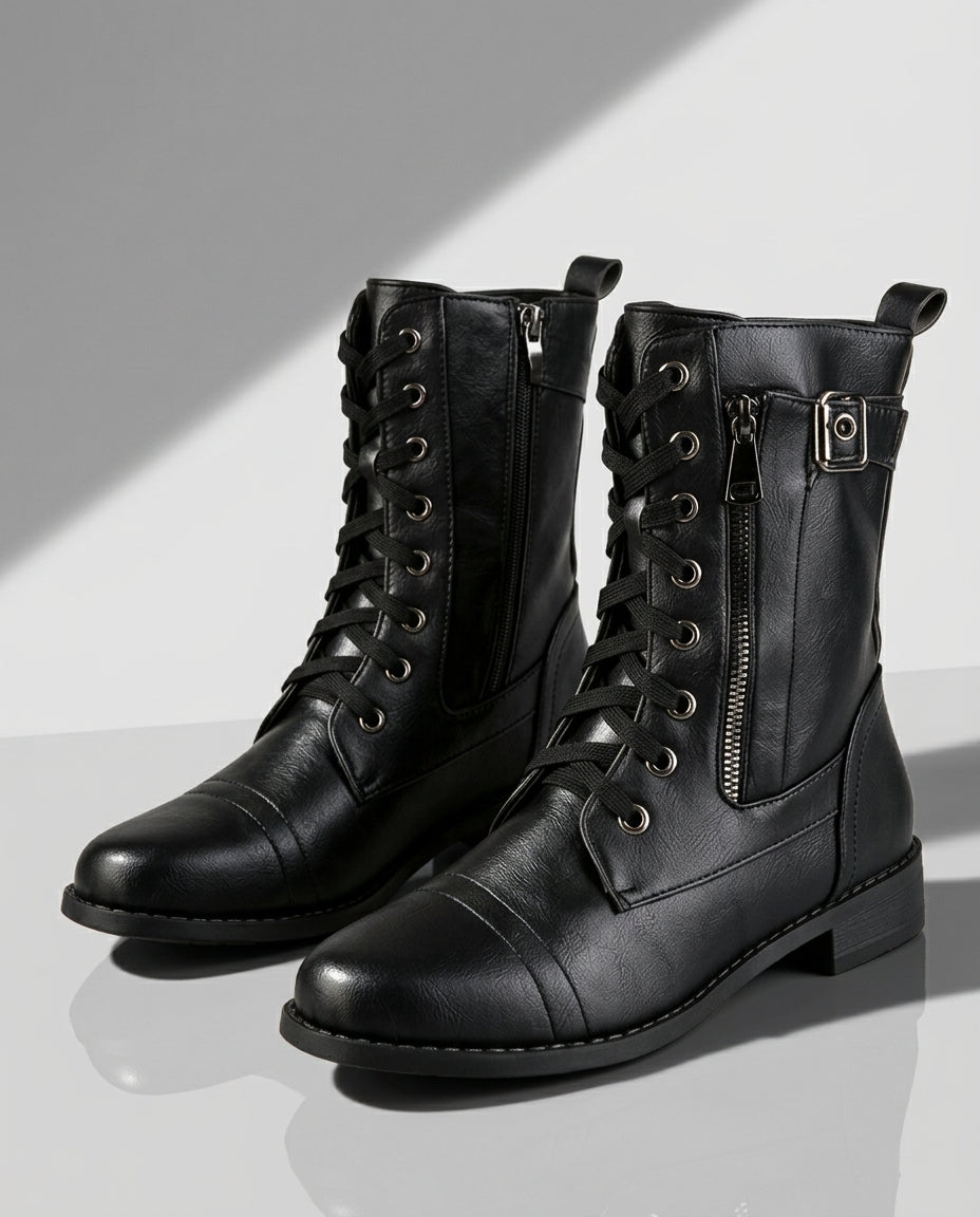 Harper Women's Buckle Lace Up Combat Boots