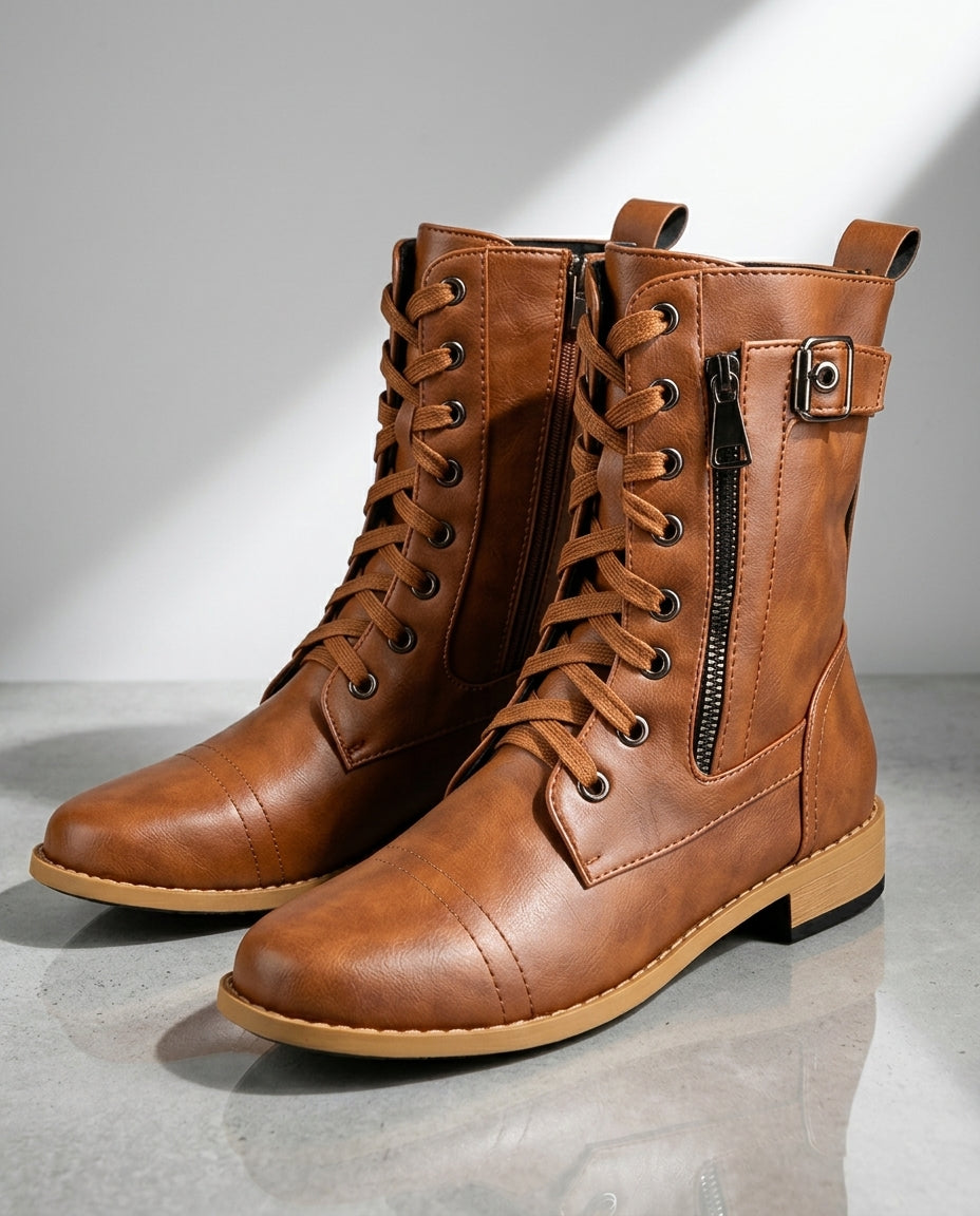Harper Women's Buckle Lace Up Combat Boots