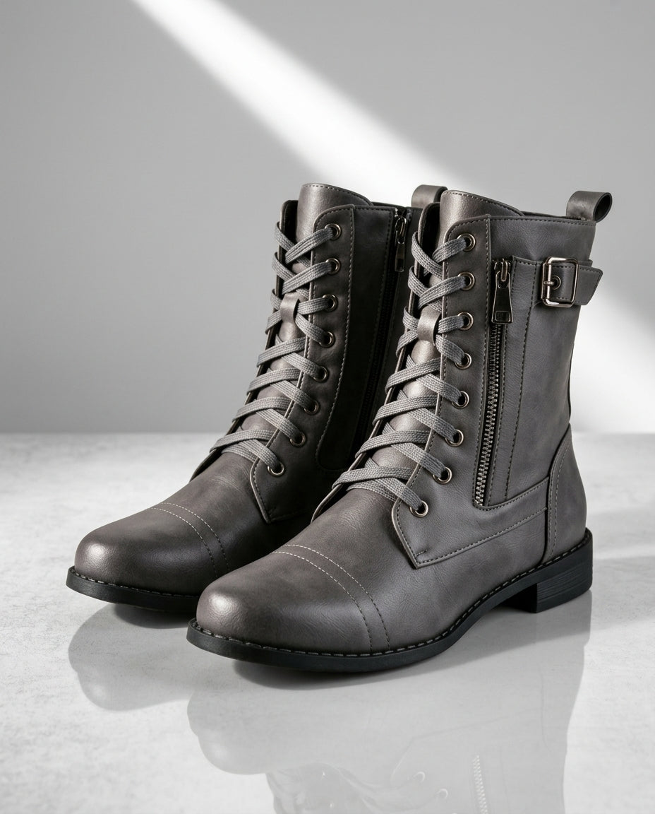 Harper Women's Buckle Lace Up Combat Boots