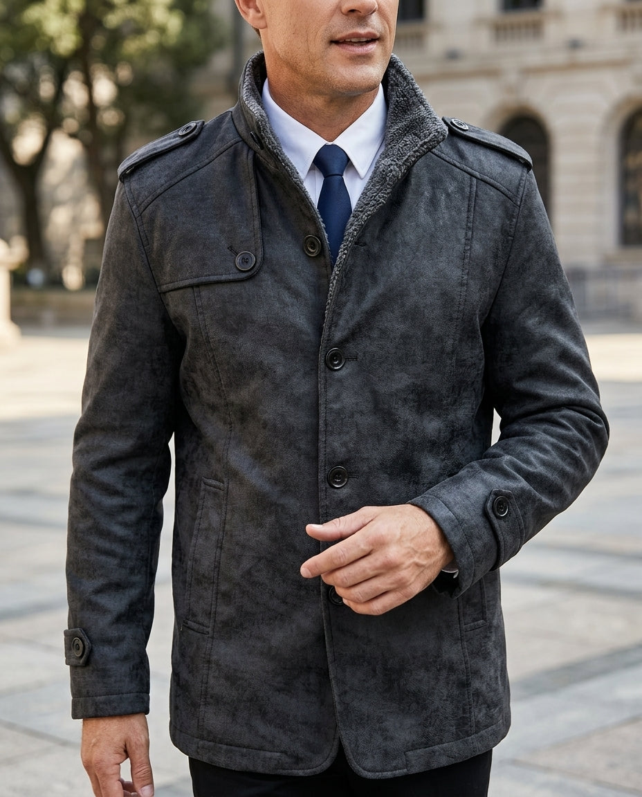 Spencer Men's Leather Plush Lined Stand Collar Coat
