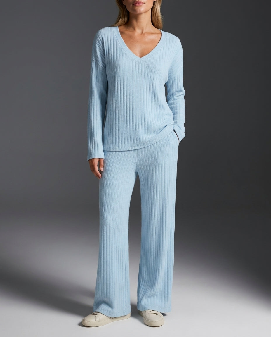 Collins Women's Ribbed Knit Wide Leg Lounge Set