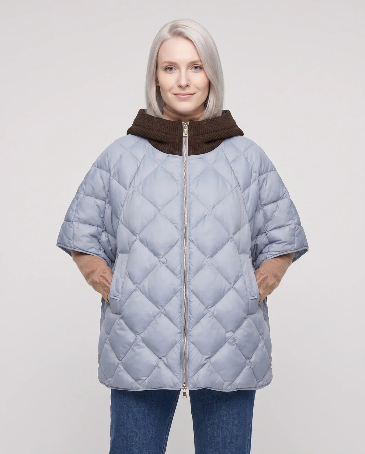 Quilted Cape Gilet with Knitted Hood