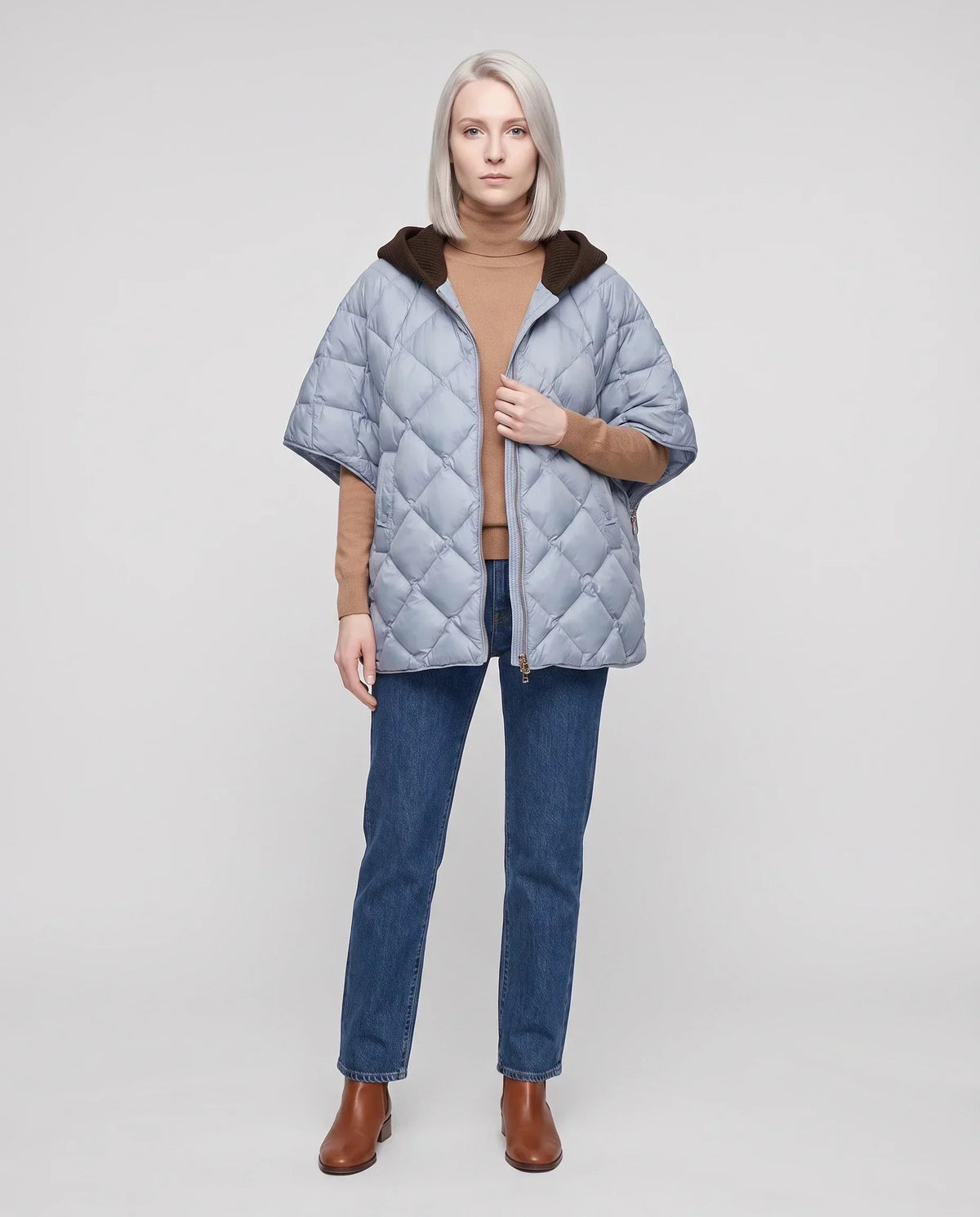 Quilted Cape Gilet with Knitted Hood