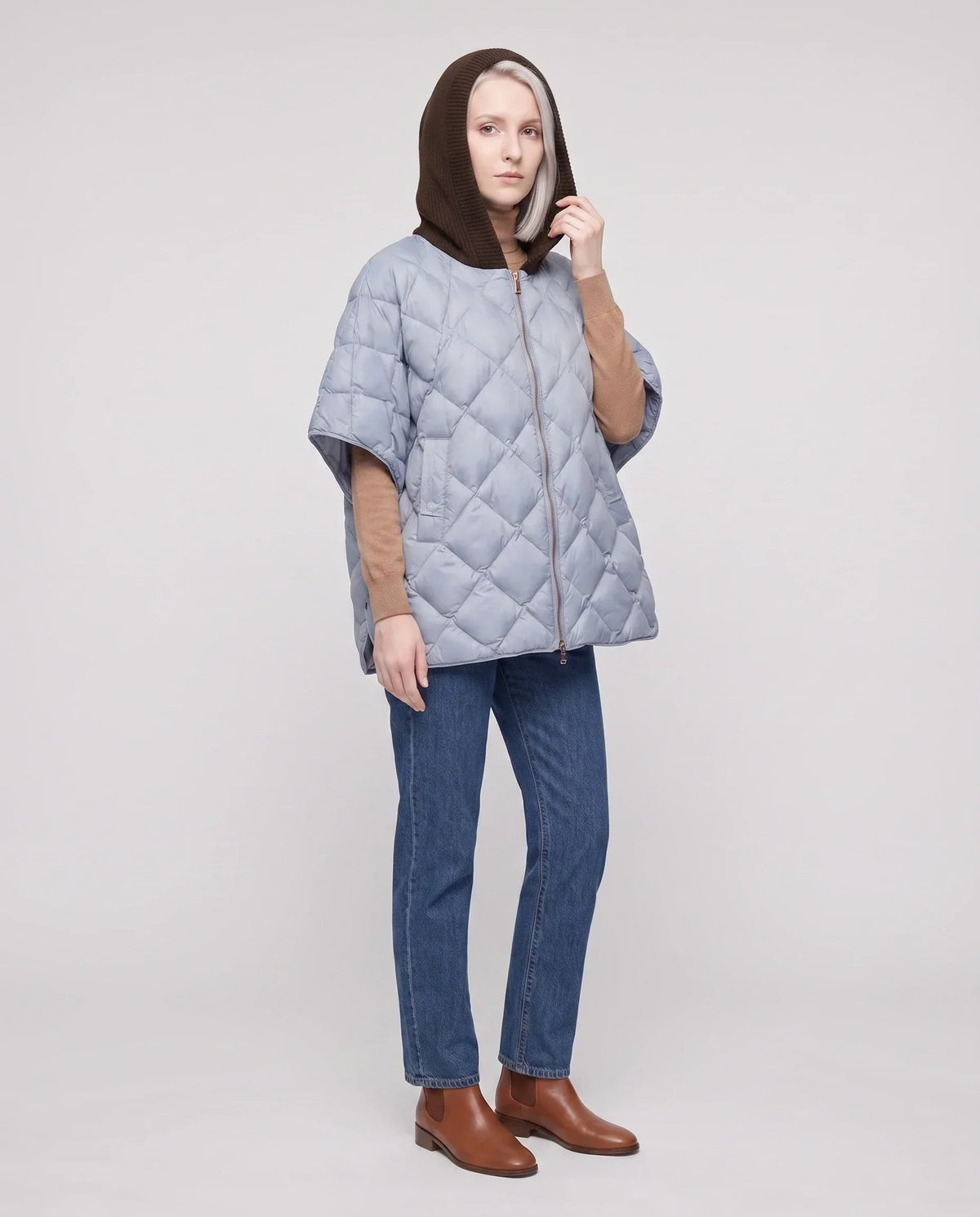 Quilted Cape Gilet with Knitted Hood
