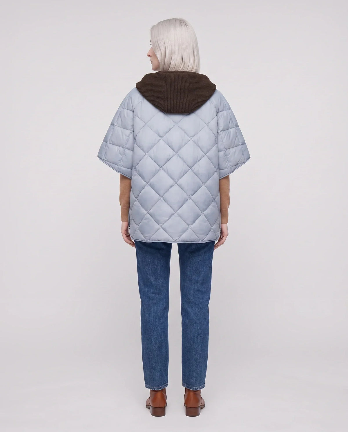 Quilted Cape Gilet with Knitted Hood