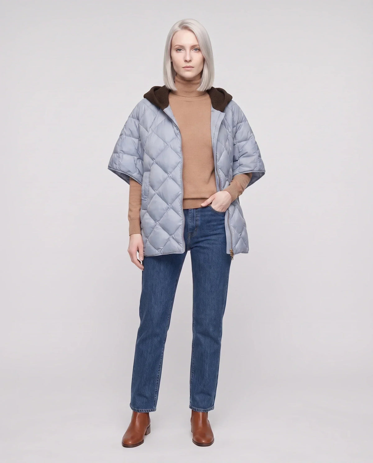 Quilted Cape Gilet with Knitted Hood