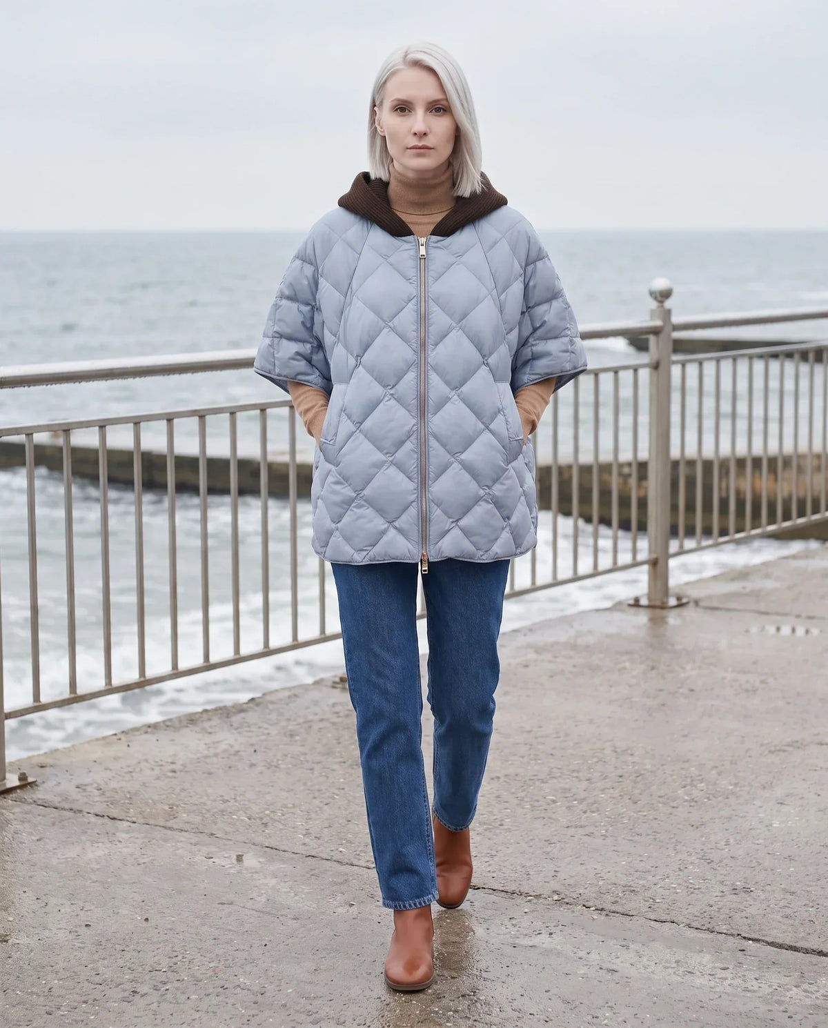 Quilted Cape Gilet with Knitted Hood