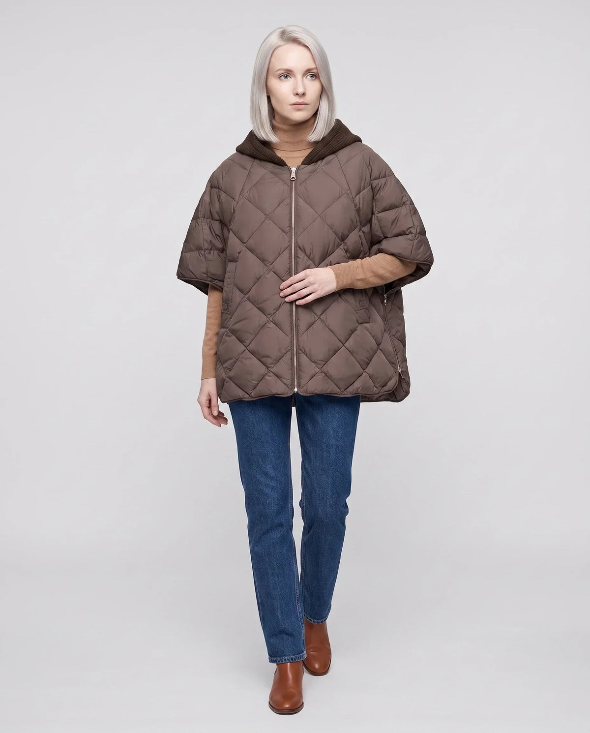 Quilted Cape Gilet with Knitted Hood