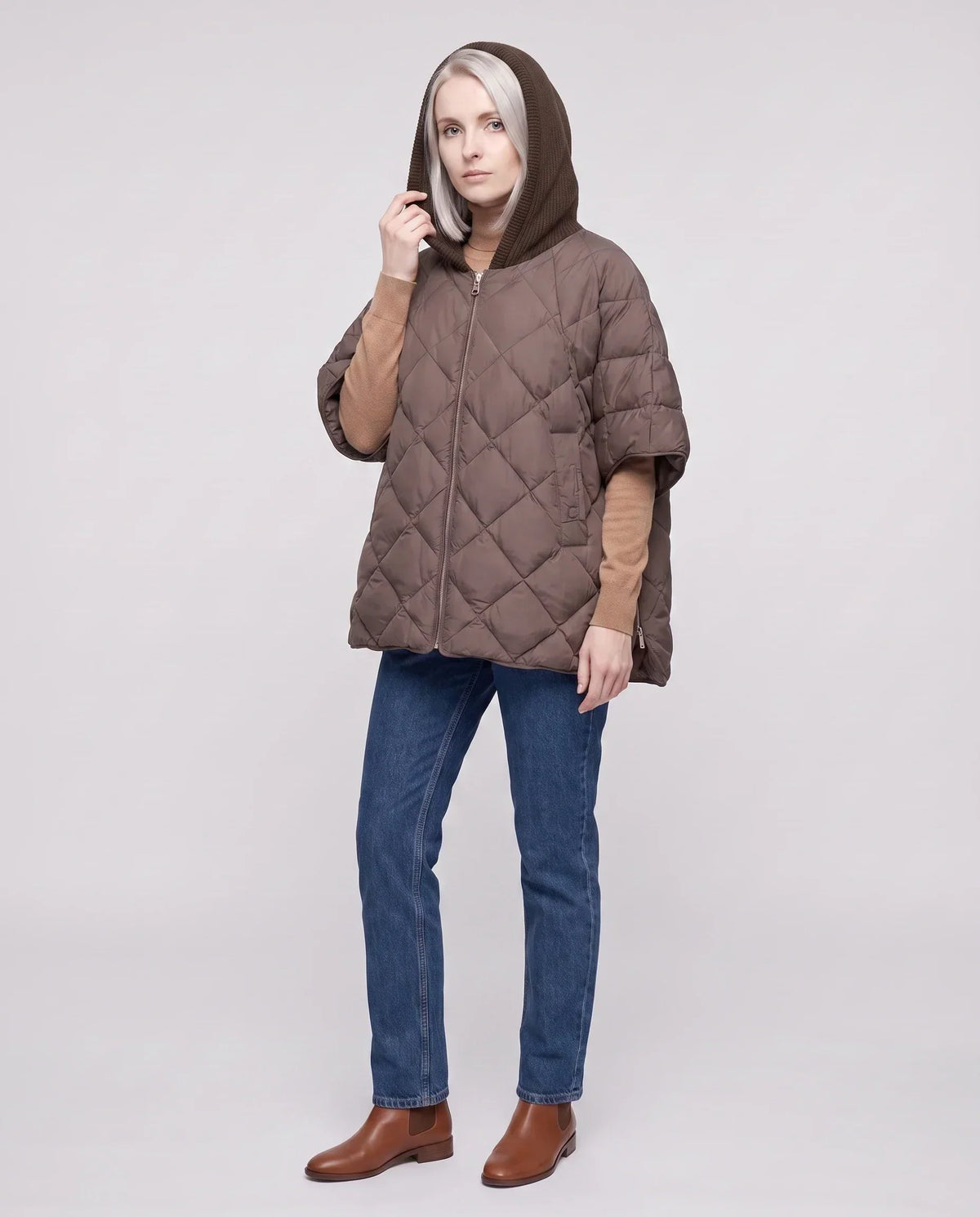 Quilted Cape Gilet with Knitted Hood