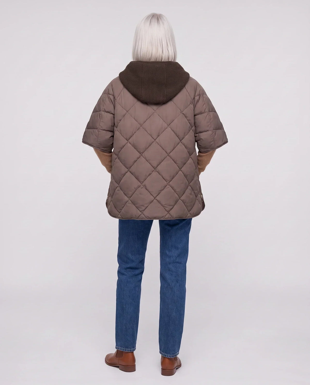 Quilted Cape Gilet with Knitted Hood