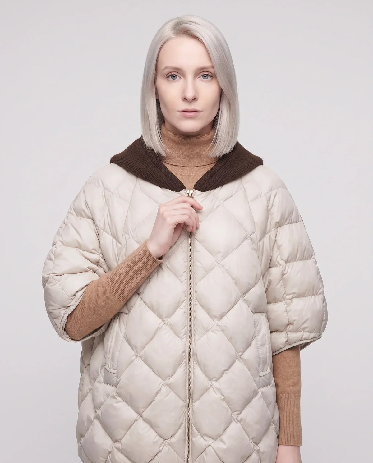 Quilted Cape Gilet with Knitted Hood