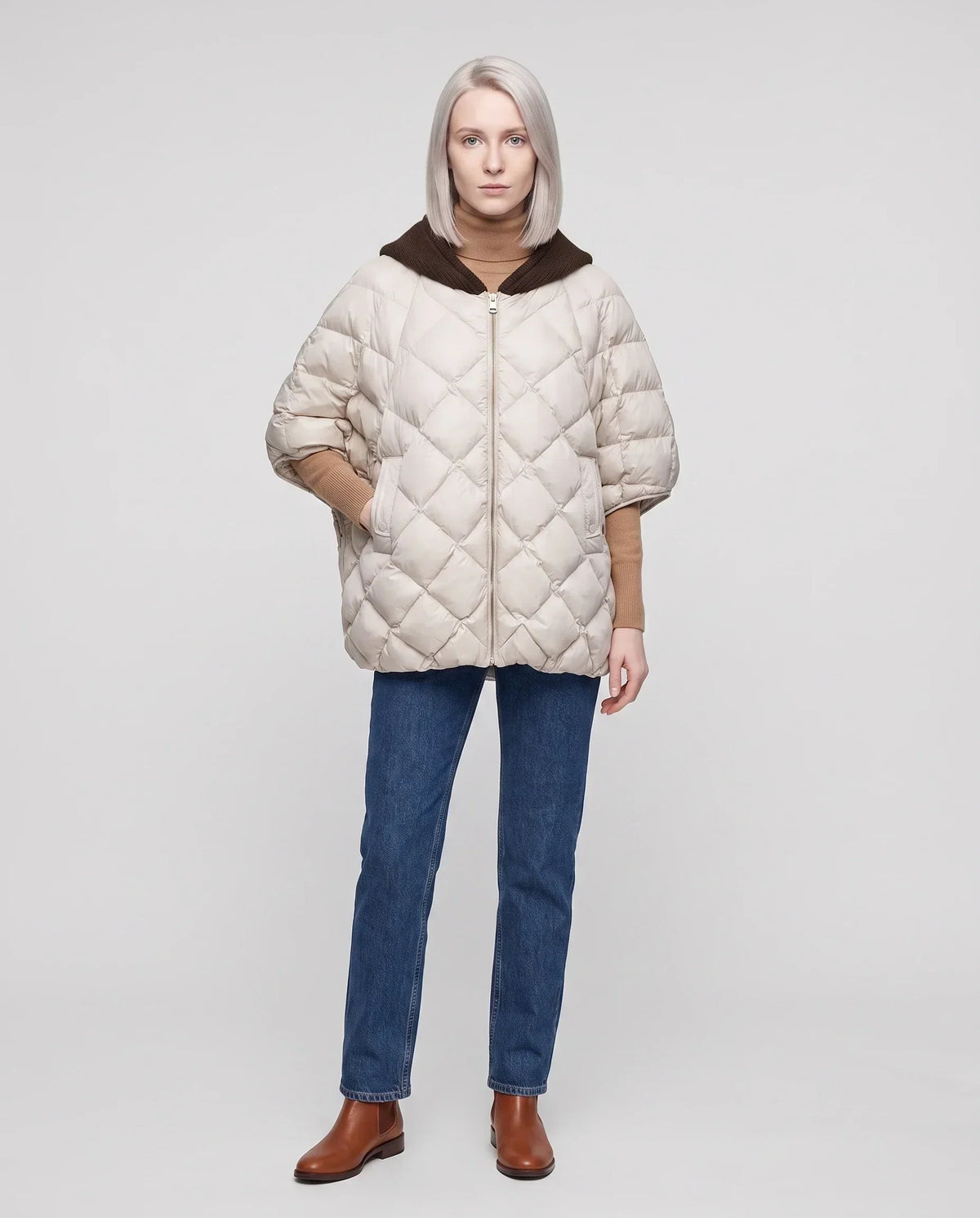 Quilted Cape Gilet with Knitted Hood