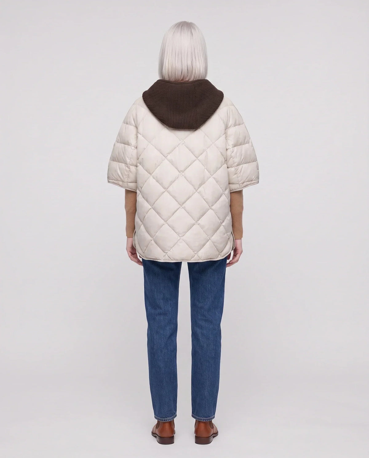 Quilted Cape Gilet with Knitted Hood