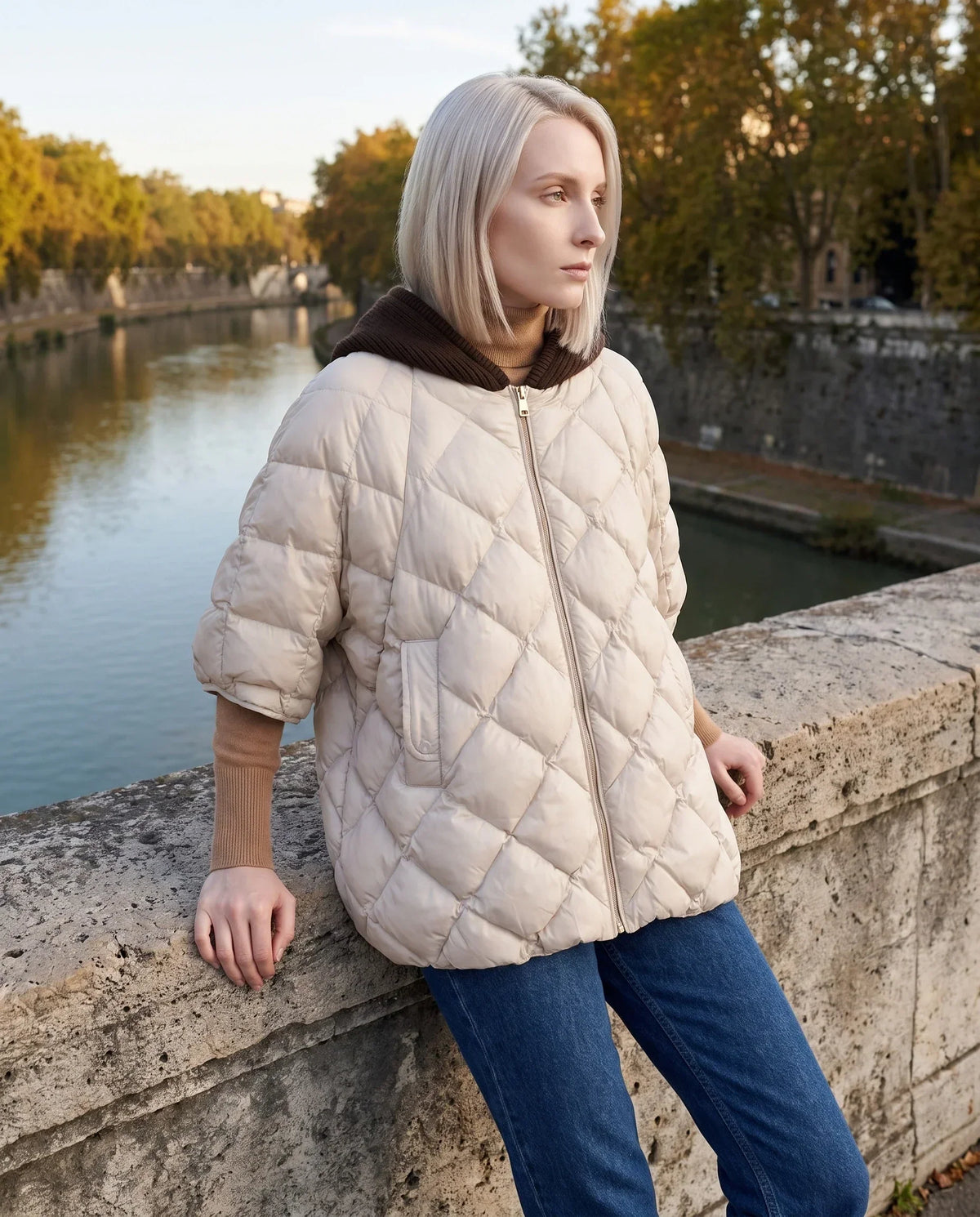 Quilted Cape Gilet with Knitted Hood