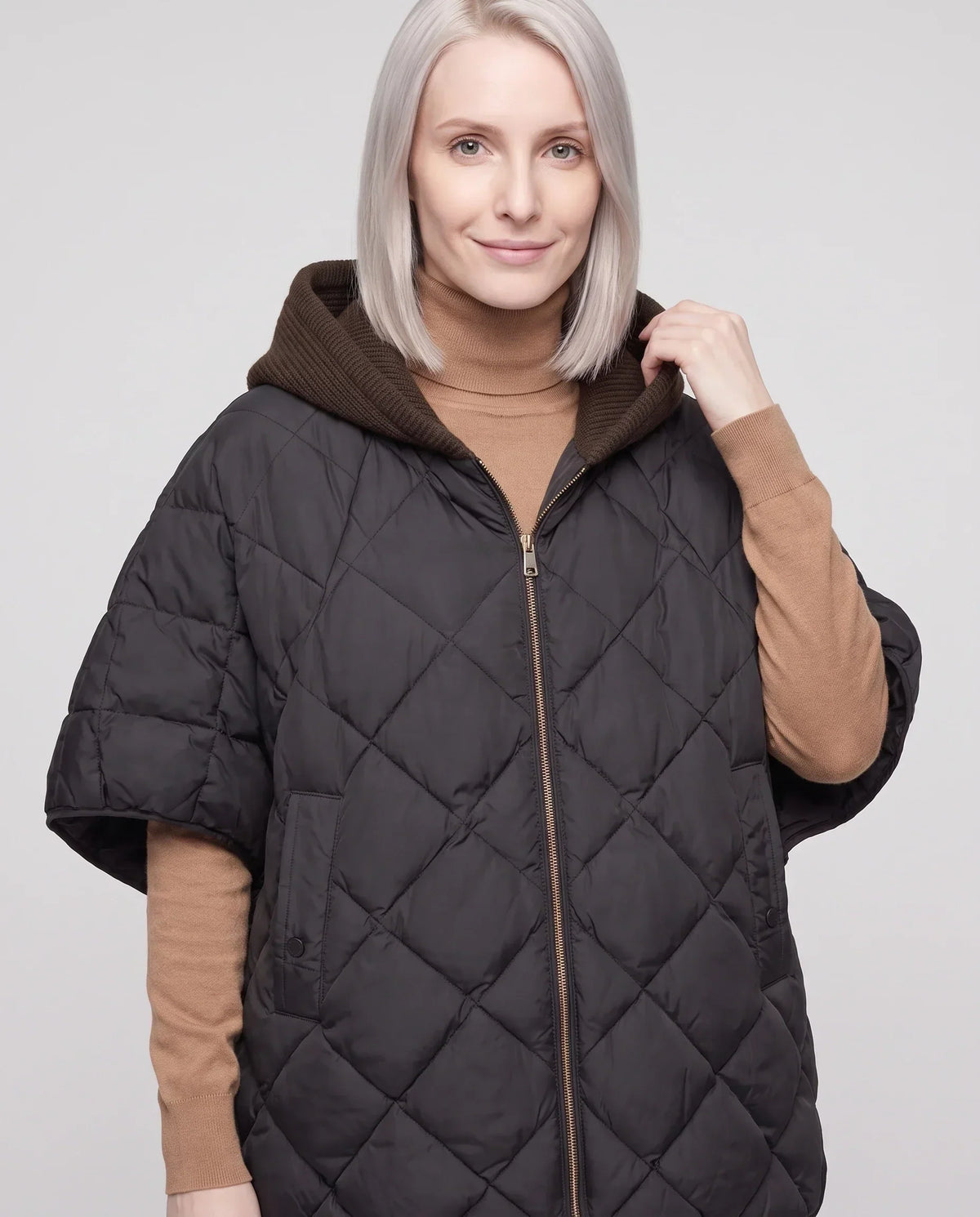 Quilted Cape Gilet with Knitted Hood