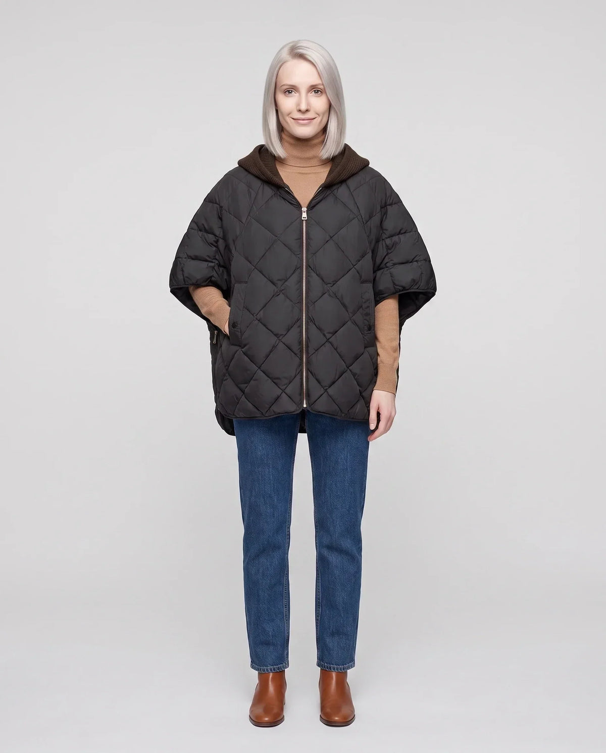 Quilted Cape Gilet with Knitted Hood