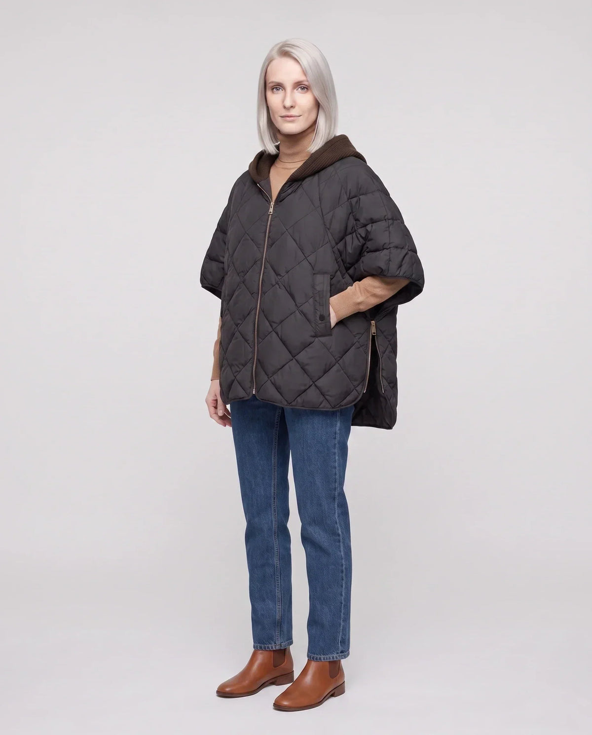 Quilted Cape Gilet with Knitted Hood