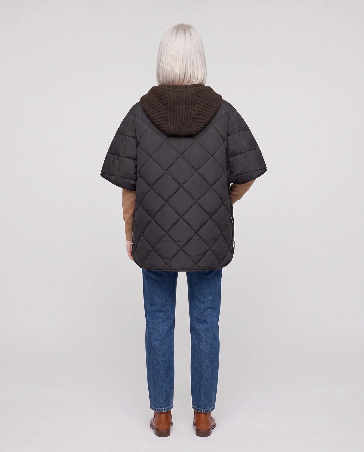 Quilted Cape Gilet with Knitted Hood