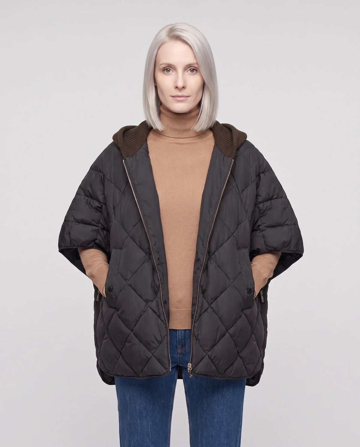 Quilted Cape Gilet with Knitted Hood