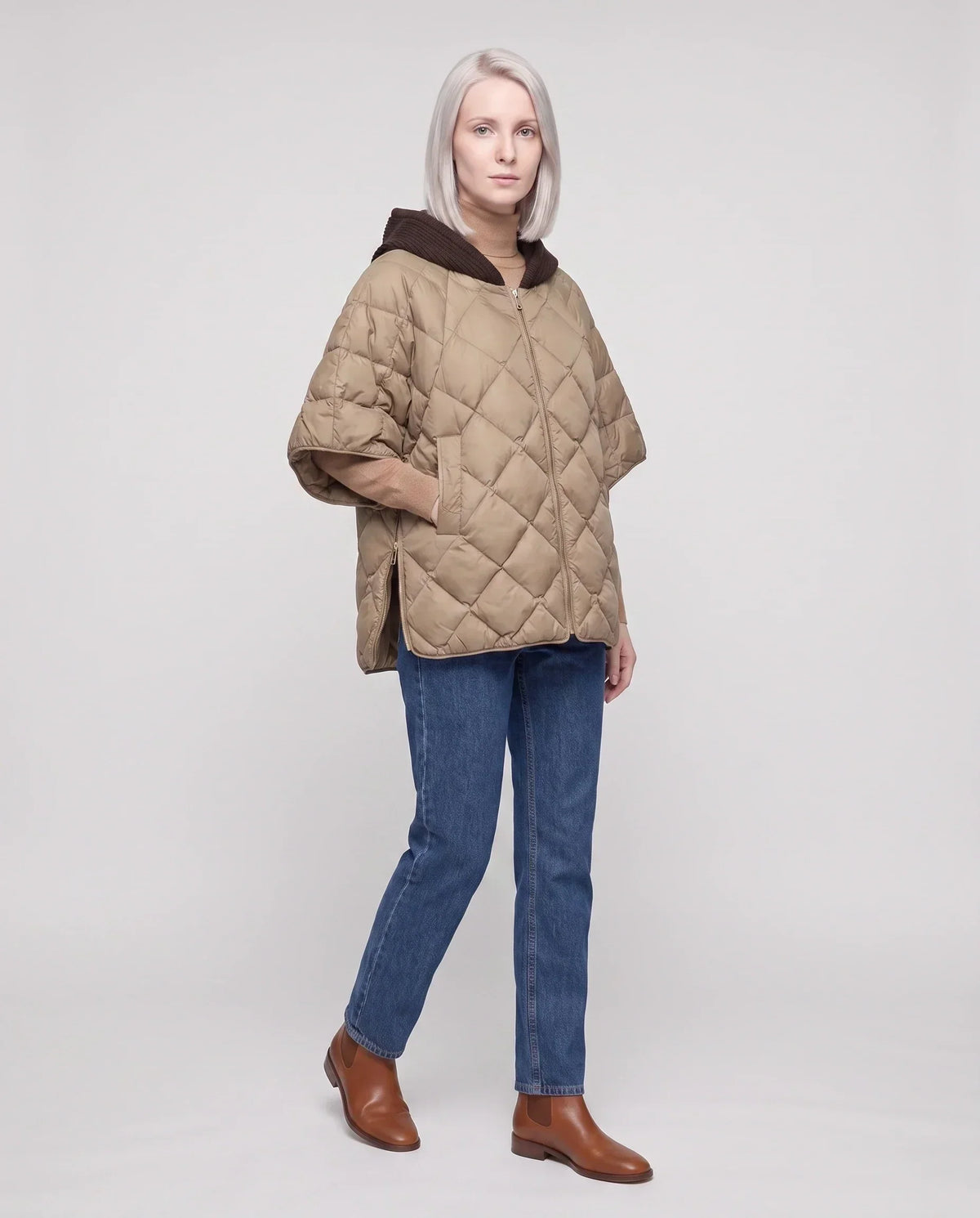 Quilted Cape Gilet with Knitted Hood
