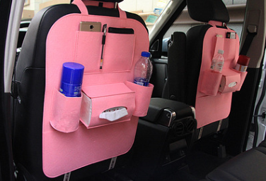 Car Seat Organizer with Tissue Holder and Bottle Pockets Wool Felt Backseat Storage