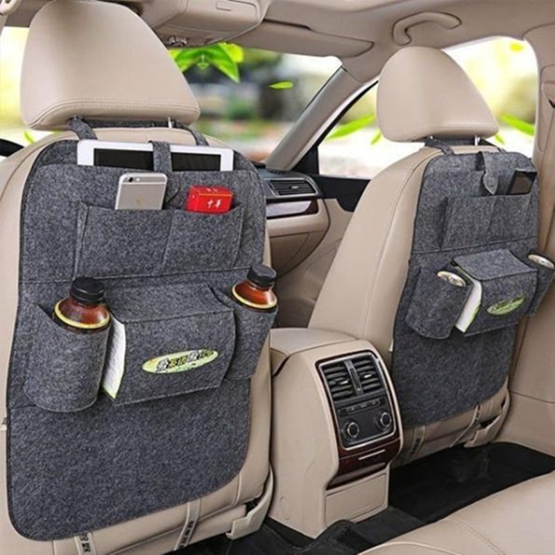 Car Seat Organizer with Tissue Holder and Bottle Pockets Wool Felt Backseat Storage