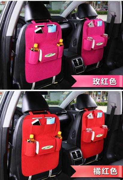 Car Seat Organizer with Tissue Holder and Bottle Pockets Wool Felt Backseat Storage