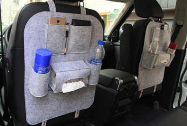 Car Seat Organizer with Tissue Holder and Bottle Pockets Wool Felt Backseat Storage