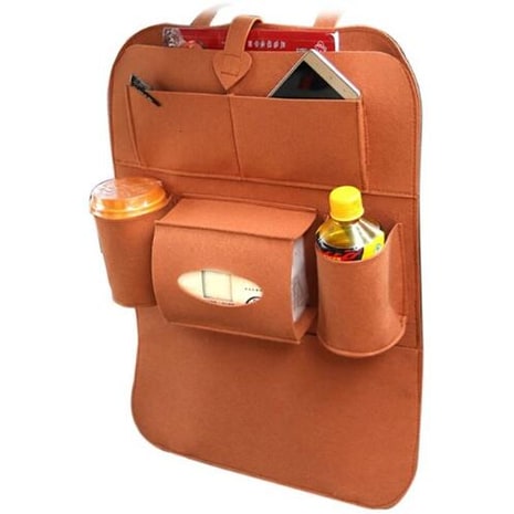 Car Seat Organizer with Tissue Holder and Bottle Pockets Wool Felt Backseat Storage