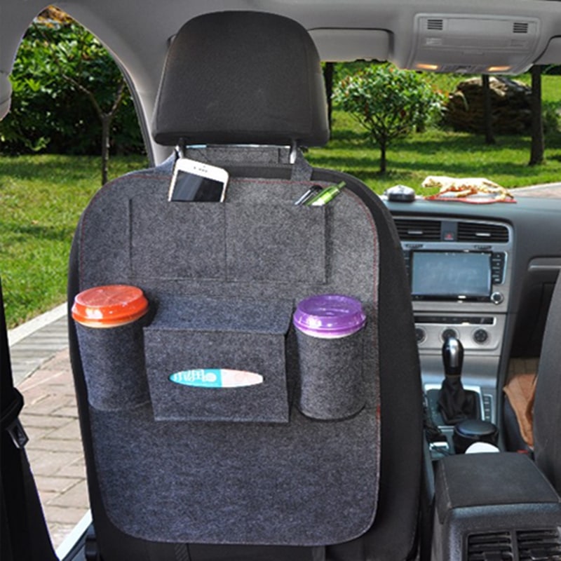 Car Seat Organizer with Tissue Holder and Bottle Pockets Wool Felt Backseat Storage