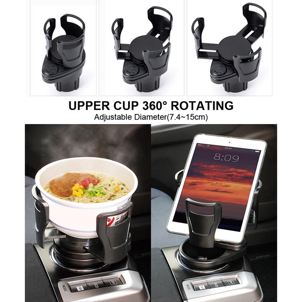 Car Cup Holder Expander with Rotating Adjustable Arms and Console Organizer Insert