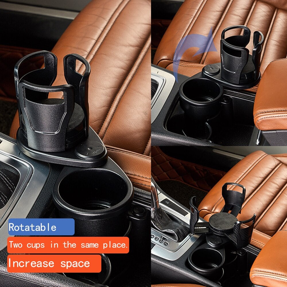 Car Cup Holder Expander with Rotating Adjustable Arms and Console Organizer Insert
