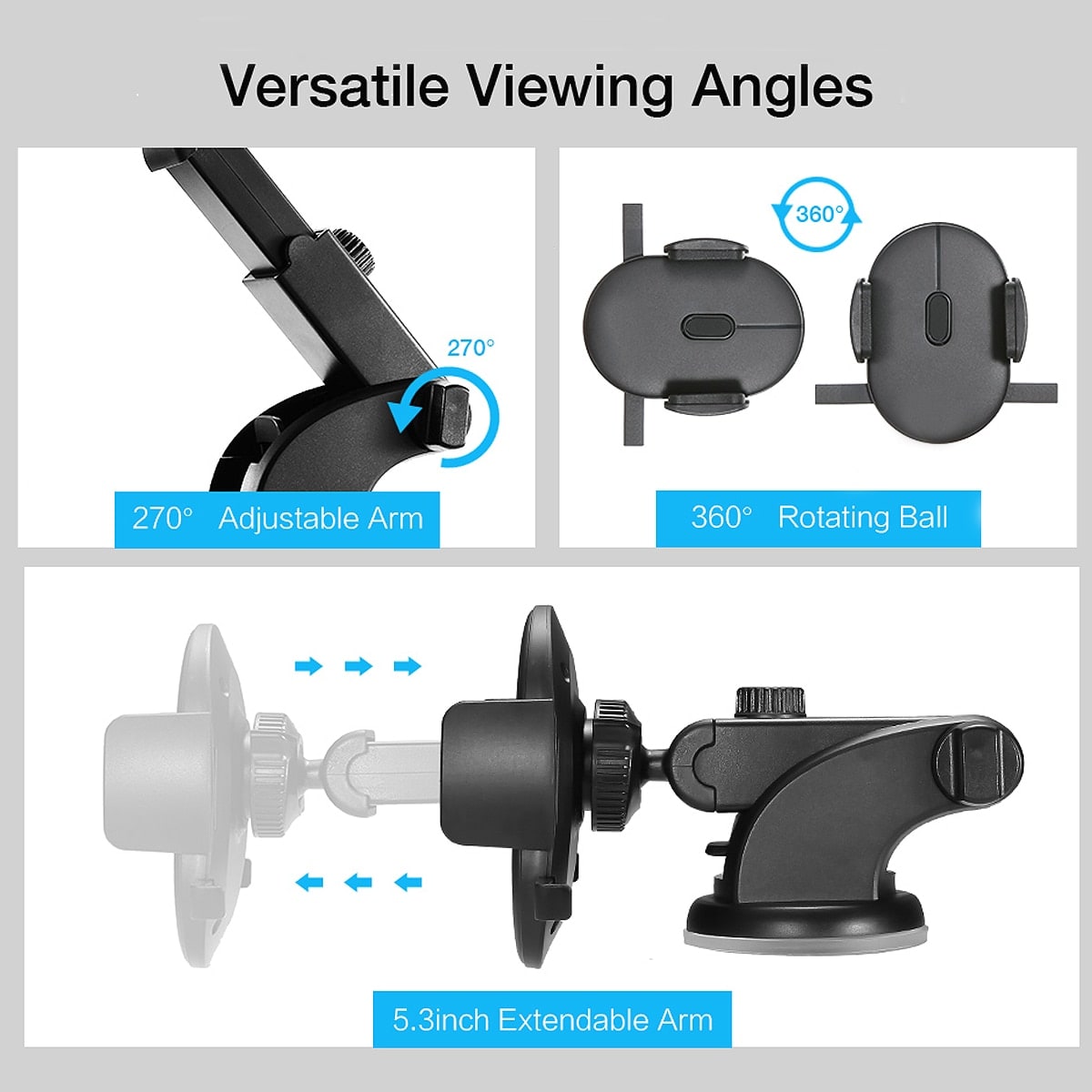 Car Phone Stand Holder with Adjustable Telescopic Arm and Suction Cup Mount