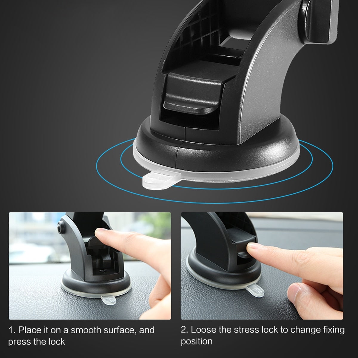 Car Phone Stand Holder with Adjustable Telescopic Arm and Suction Cup Mount