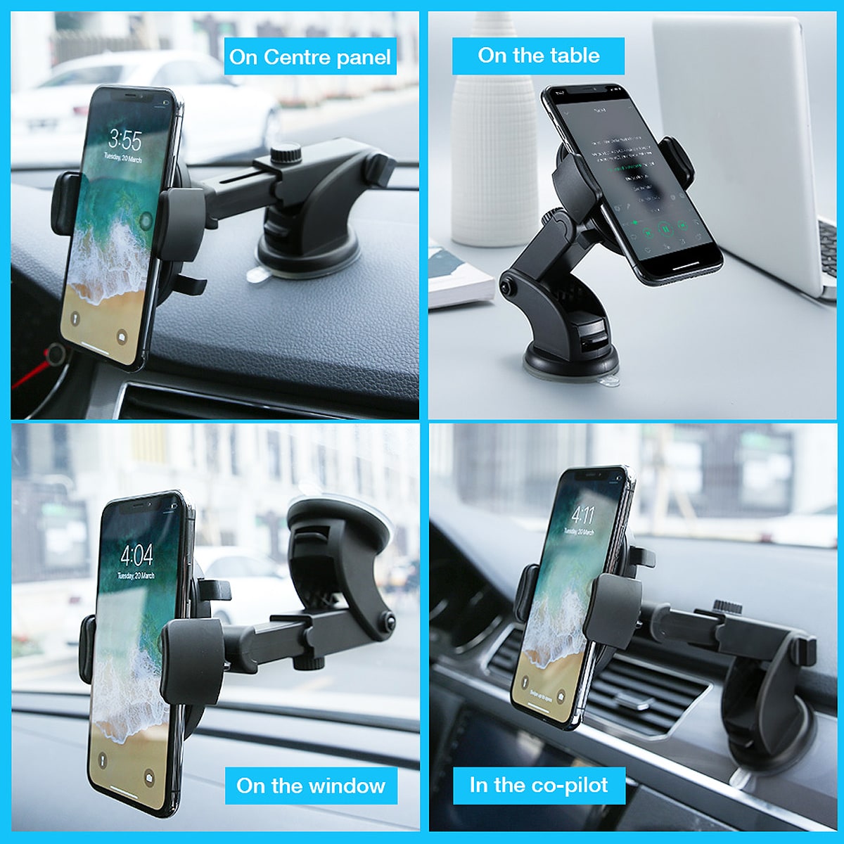Car Phone Stand Holder with Adjustable Telescopic Arm and Suction Cup Mount