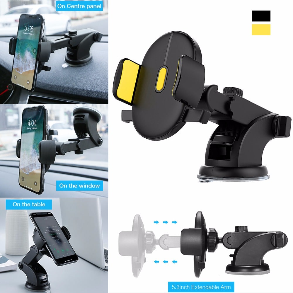 Car Phone Stand Holder with Adjustable Telescopic Arm and Suction Cup Mount
