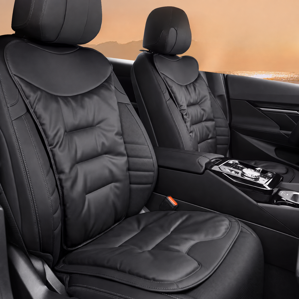 Car Seat Cushion with Lumbar Support and Ergonomic Back Padded Faux Leather