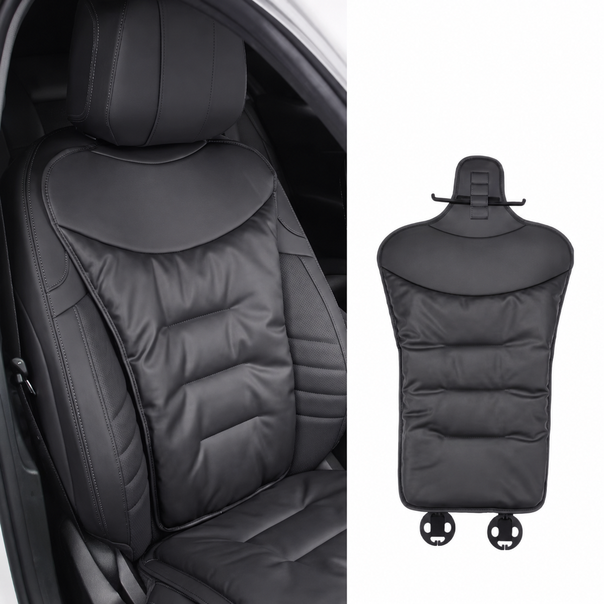 Car Seat Cushion with Lumbar Support and Ergonomic Back Padded Faux Leather