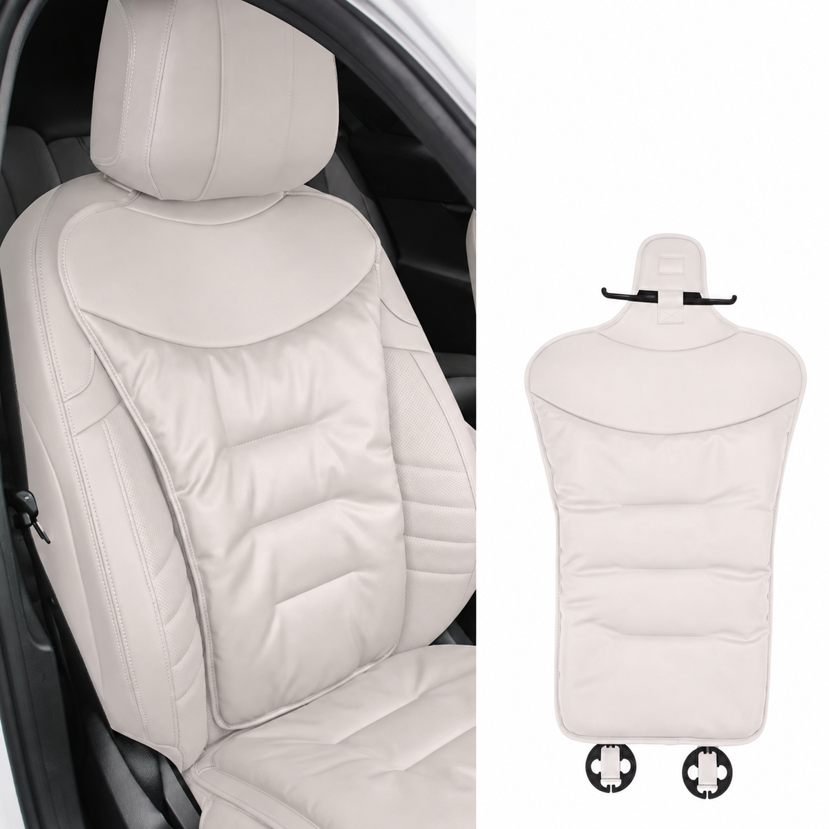Car Seat Cushion with Lumbar Support and Ergonomic Back Padded Faux Leather