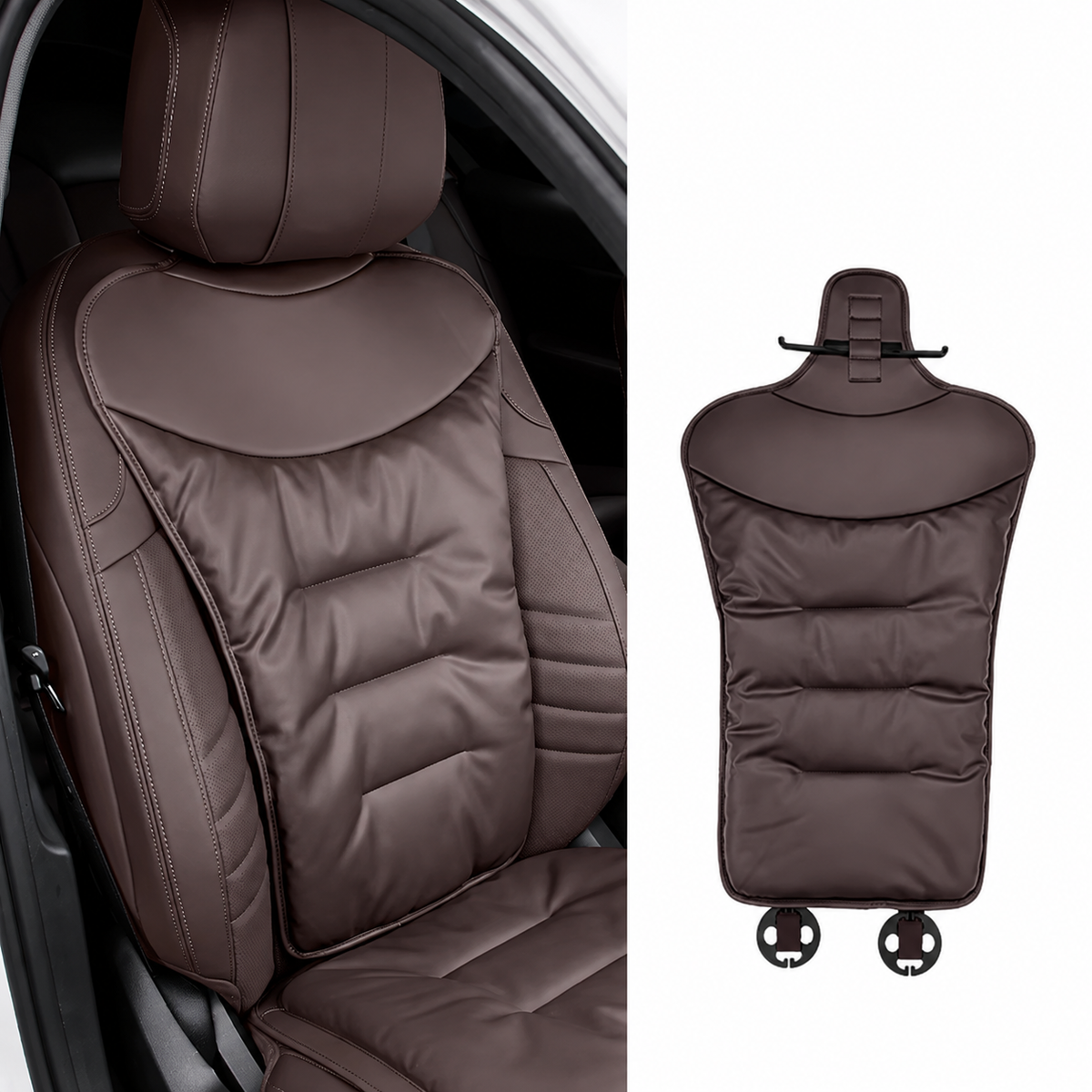 Car Seat Cushion with Lumbar Support and Ergonomic Back Padded Faux Leather