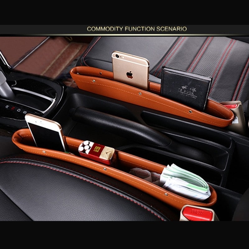 Car Seat Gap Filler and Vehicle Organizer with Faux Leather Pebbled Finish Auto