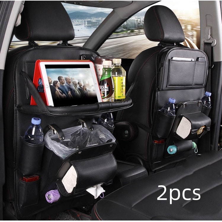 Car Seat Organizer and Crevice Filler with Back Storage Bag and Fold-Down Tray Bench