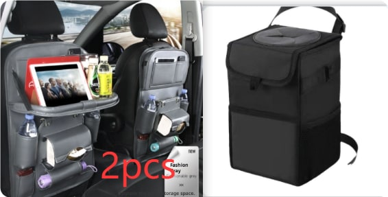 Car Seat Organizer and Crevice Filler with Back Storage Bag and Fold-Down Tray Bench