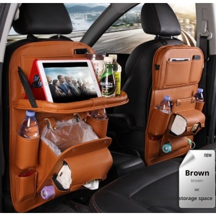 Car Seat Organizer and Crevice Filler with Back Storage Bag and Fold-Down Tray Bench