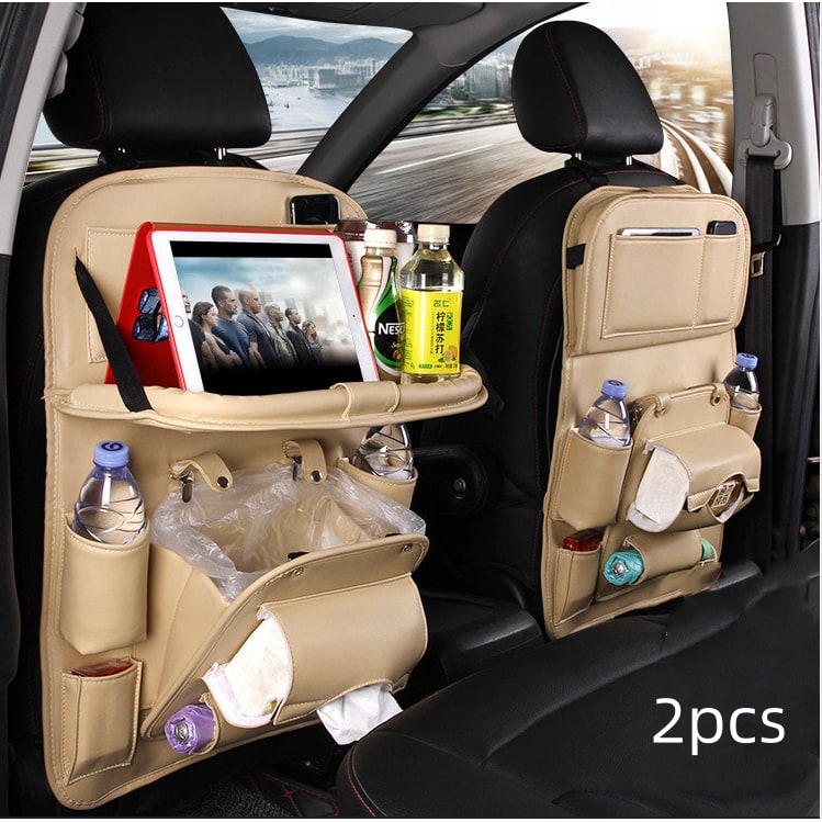 Car Seat Organizer and Crevice Filler with Fold-Down Tray and Storage Pockets