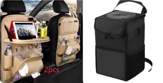 Car Seat Organizer and Crevice Filler with Fold-Down Tray and Storage Pockets