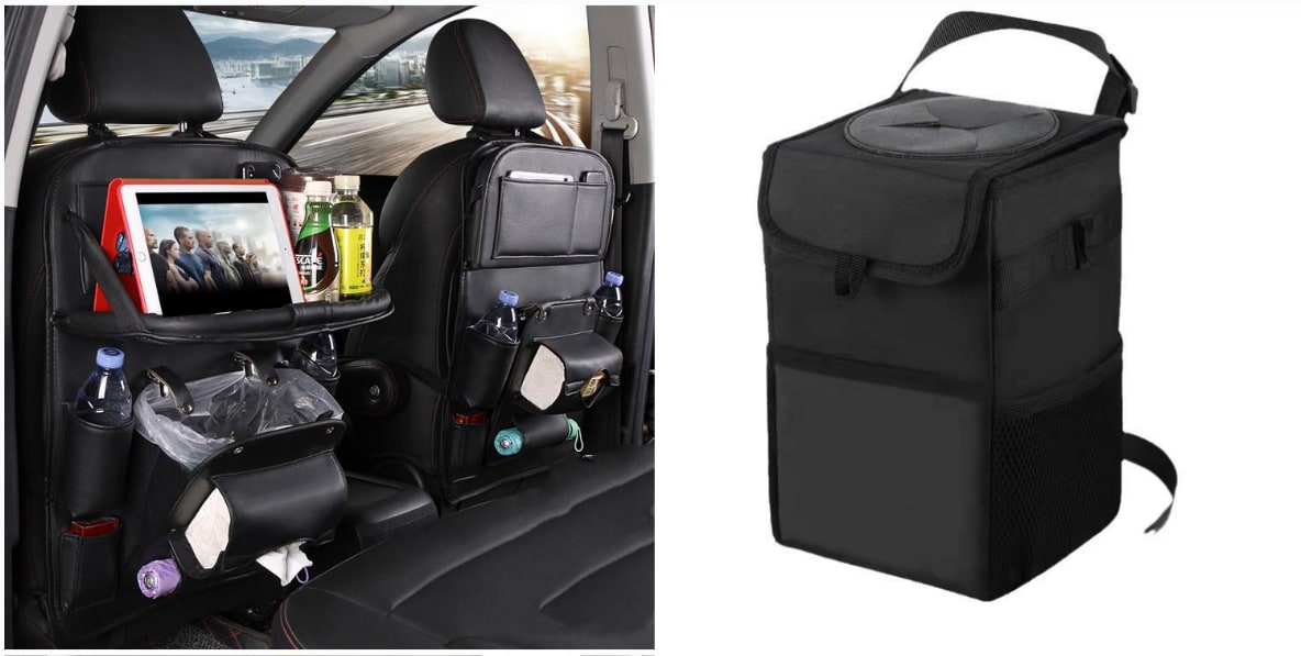 Car Seat Organizer and Crevice Filler with Fold-Down Tray and Storage Pockets
