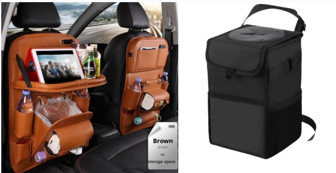 Car Seat Organizer and Crevice Filler with Fold-Down Tray and Storage Pockets