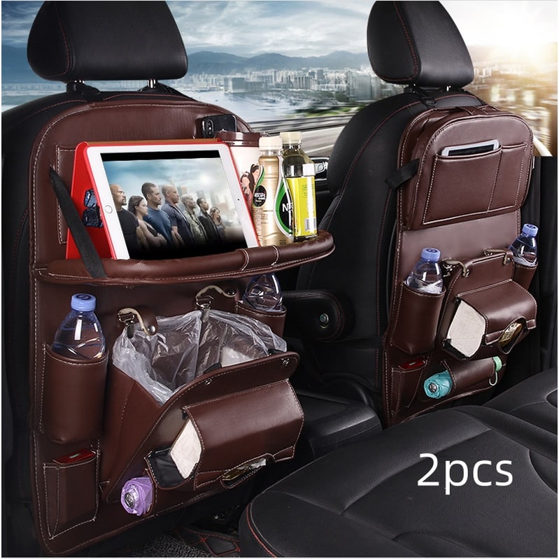 Car Seat Organizer and Crevice Filler with Fold-Down Tray and Storage Pockets